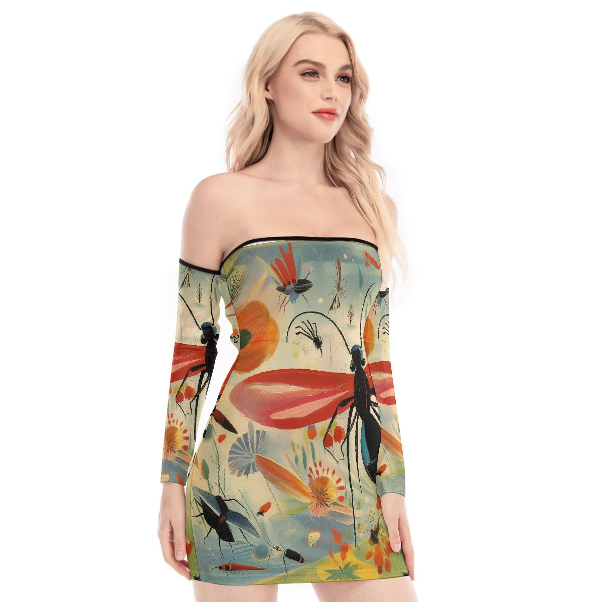 All-Over Print Women's Off-shoulder Back Lace-up Dress