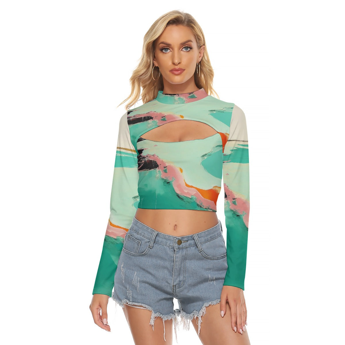 All-Over Print Women's Hollow Chest Keyhole Tight Crop Top