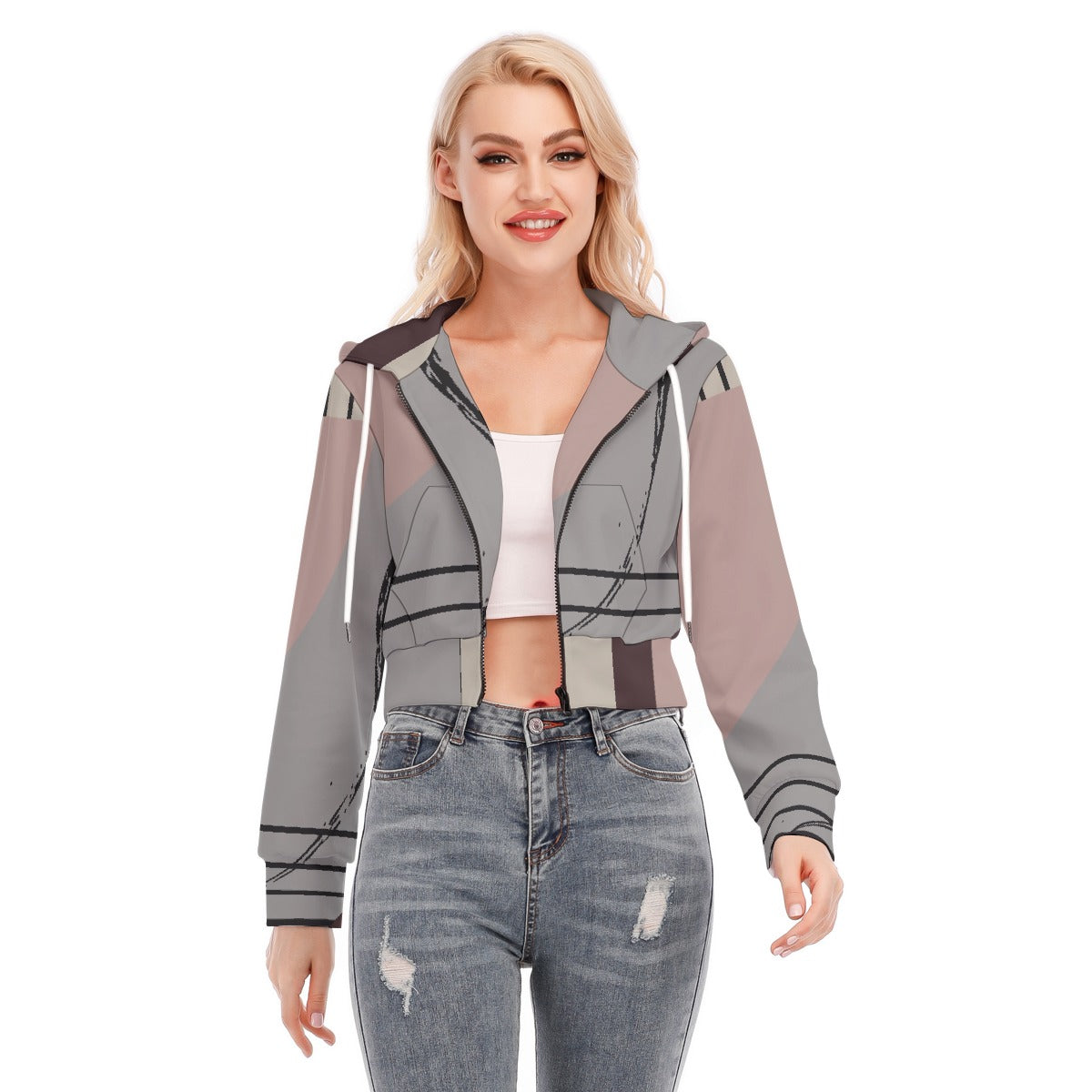 All-Over Print Women's Crop Top Hoodie With Zipper Closure