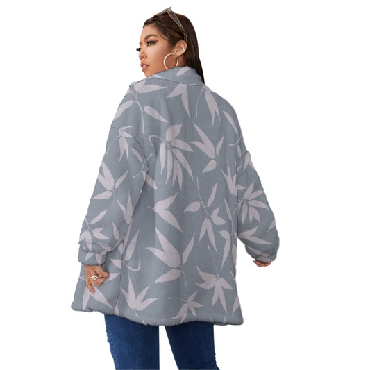All-Over Print Unisex Borg Fleece Stand-up Collar Coat With Zipper Closure(Plus Size)