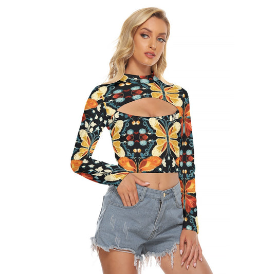 All-Over Print Women's Hollow Chest Keyhole Tight Crop Top