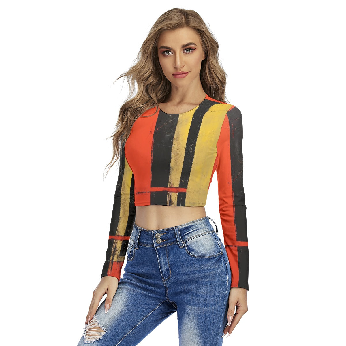 All-Over Print Women's Round Neck Crop Top T-Shirt