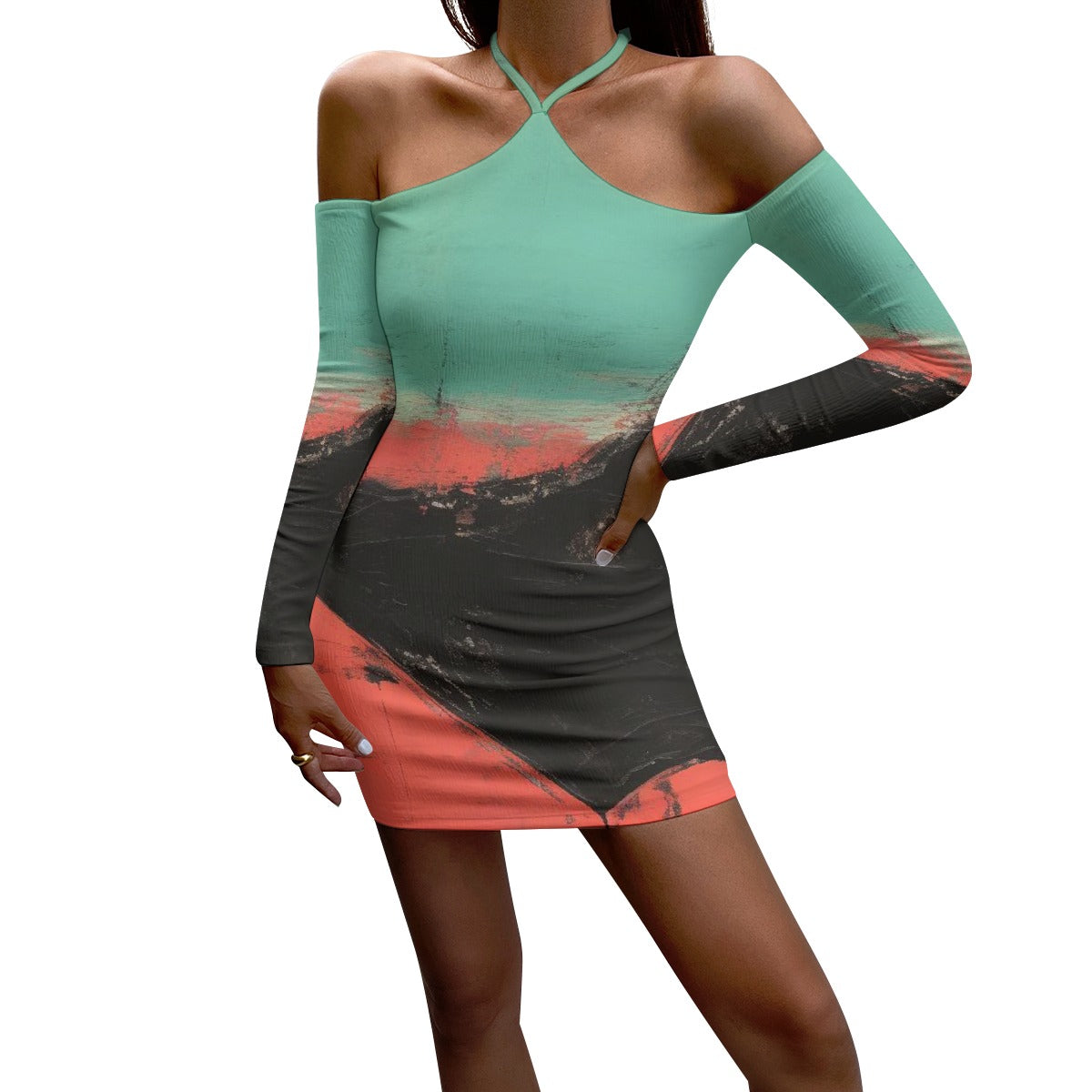 All-Over Print Women's Halter Lace-up Dress