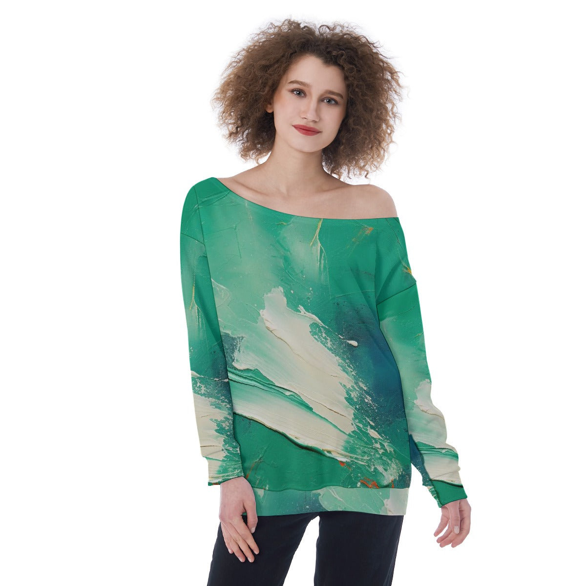 All-Over Print Oversized Women's Off-Shoulder Sweatshirt