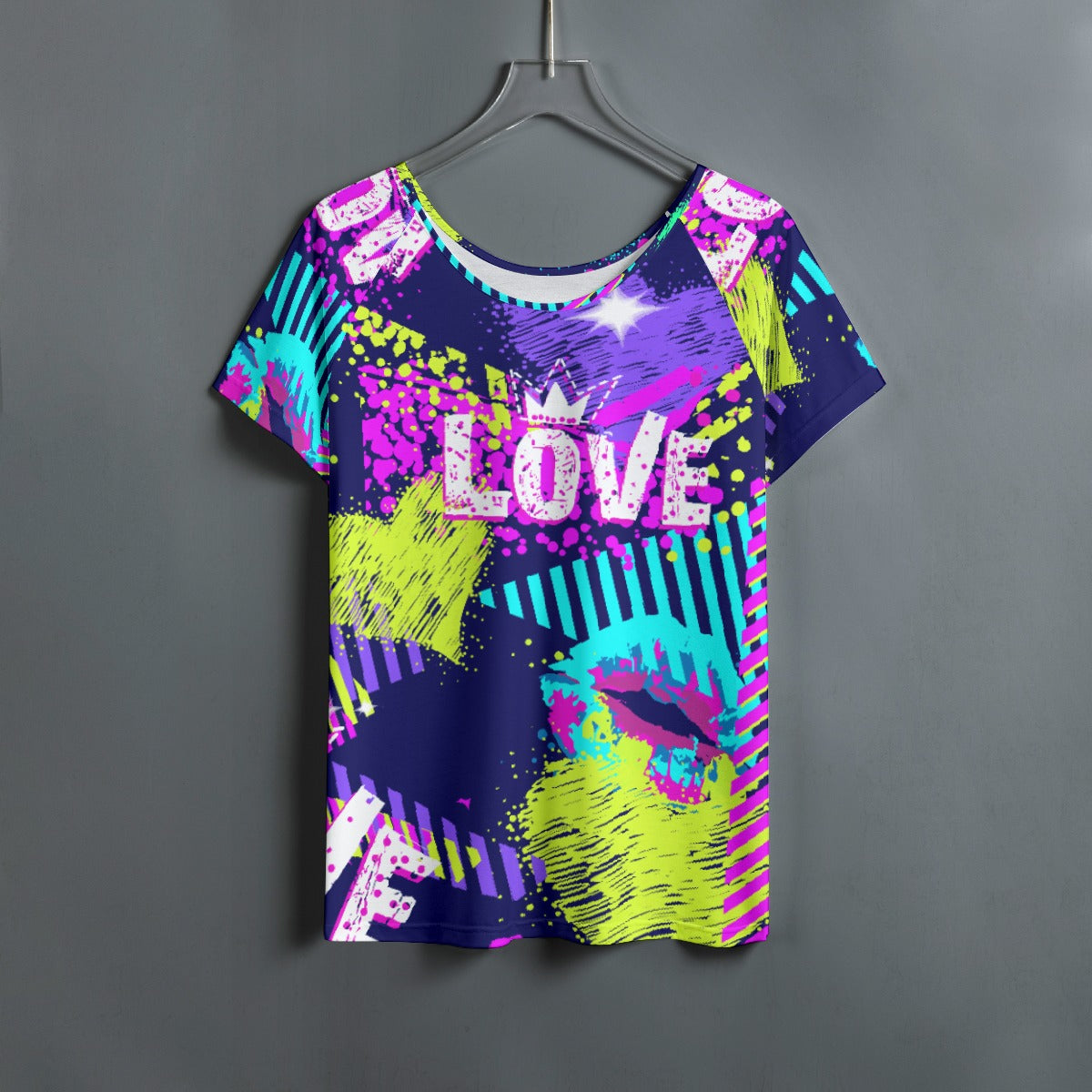 All-Over Print Women's Round Neck T-shirt With Raglan Sleeve