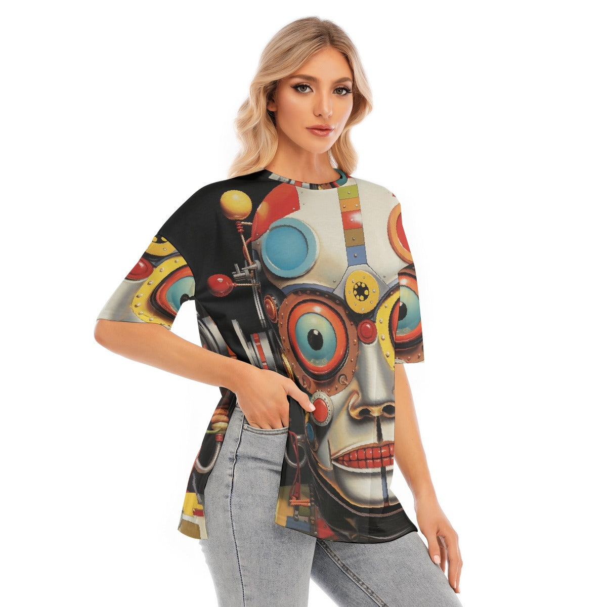 All-Over Print Women's Short Sleeves T-shirt With Hem Split