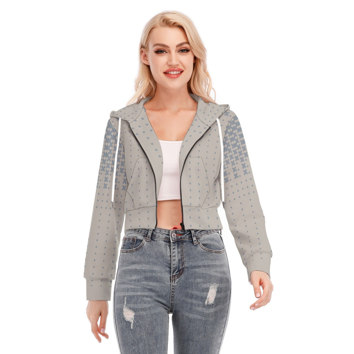 All-Over Print Women's Crop Top Hoodie With Zipper Closure