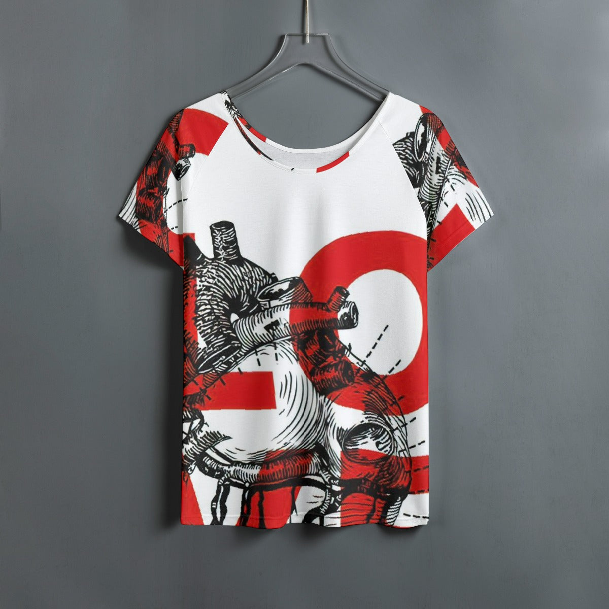 All-Over Print Women's Round Neck T-shirt With Raglan Sleeve