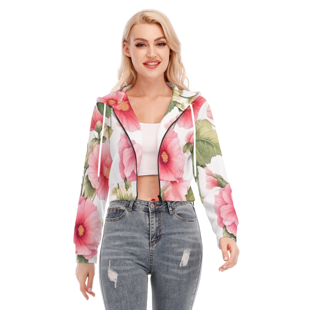 All-Over Print Women's Crop Top Hoodie With Zipper Closure