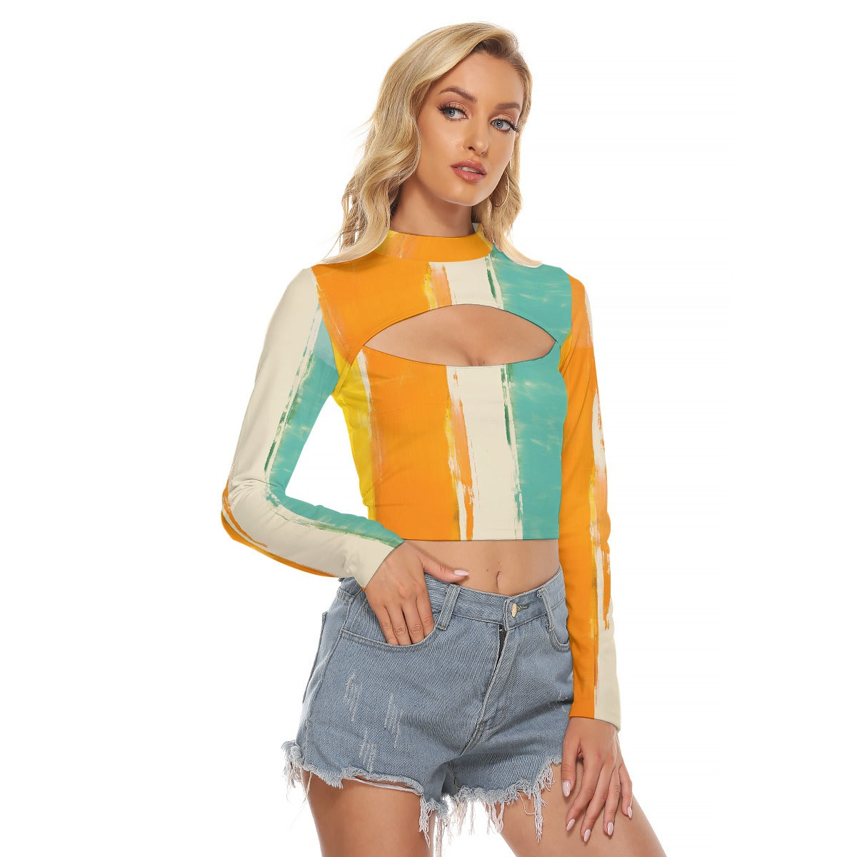 All-Over Print Women's Hollow Chest Keyhole Tight Crop Top