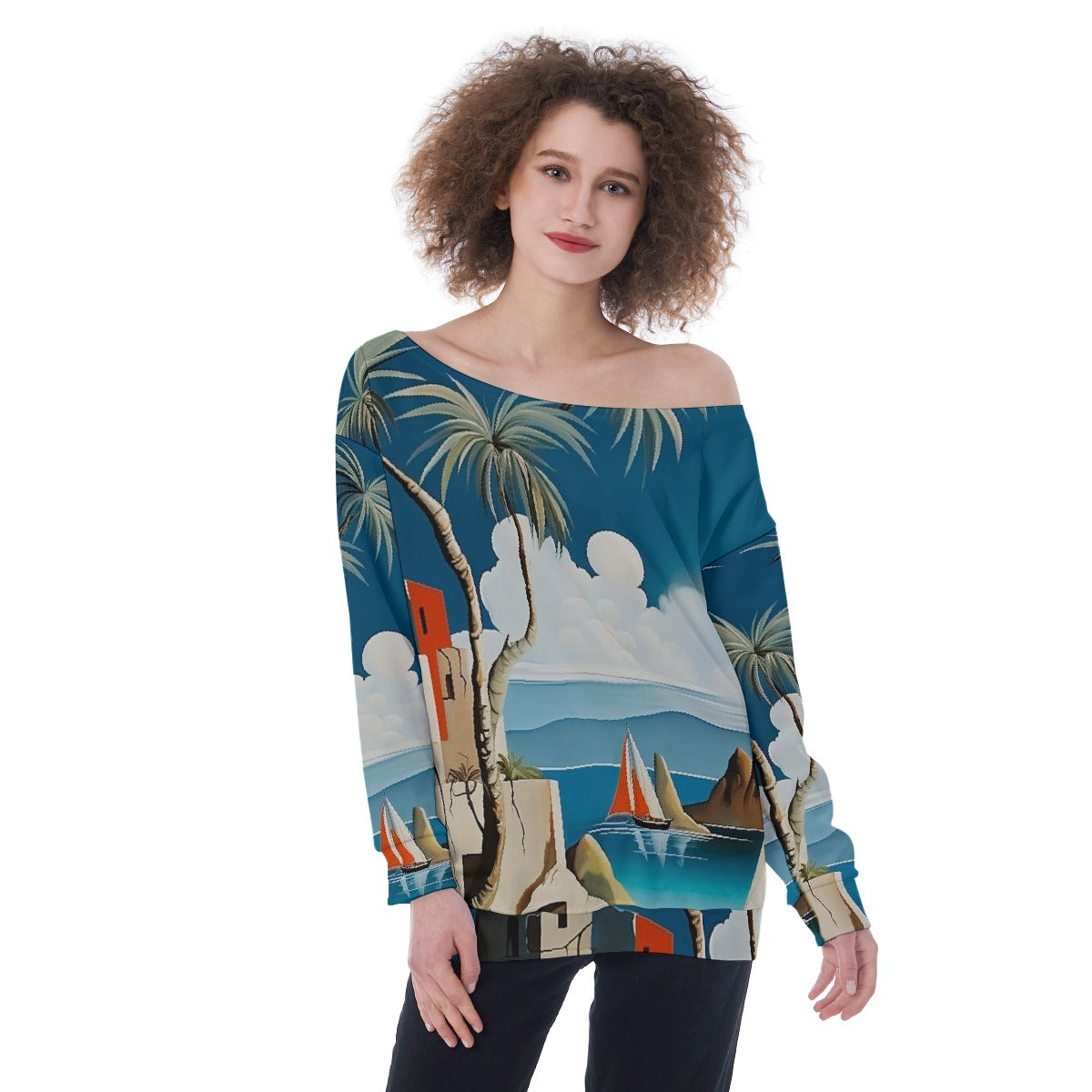 All-Over Print Oversized Women's Off-Shoulder Sweatshirt