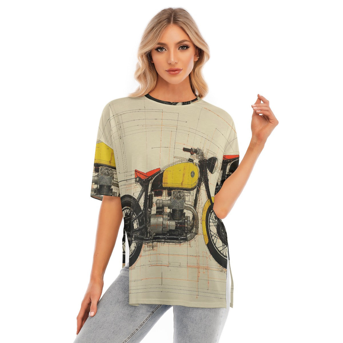 All-Over Print Women's Short Sleeves T-shirt With Hem Split