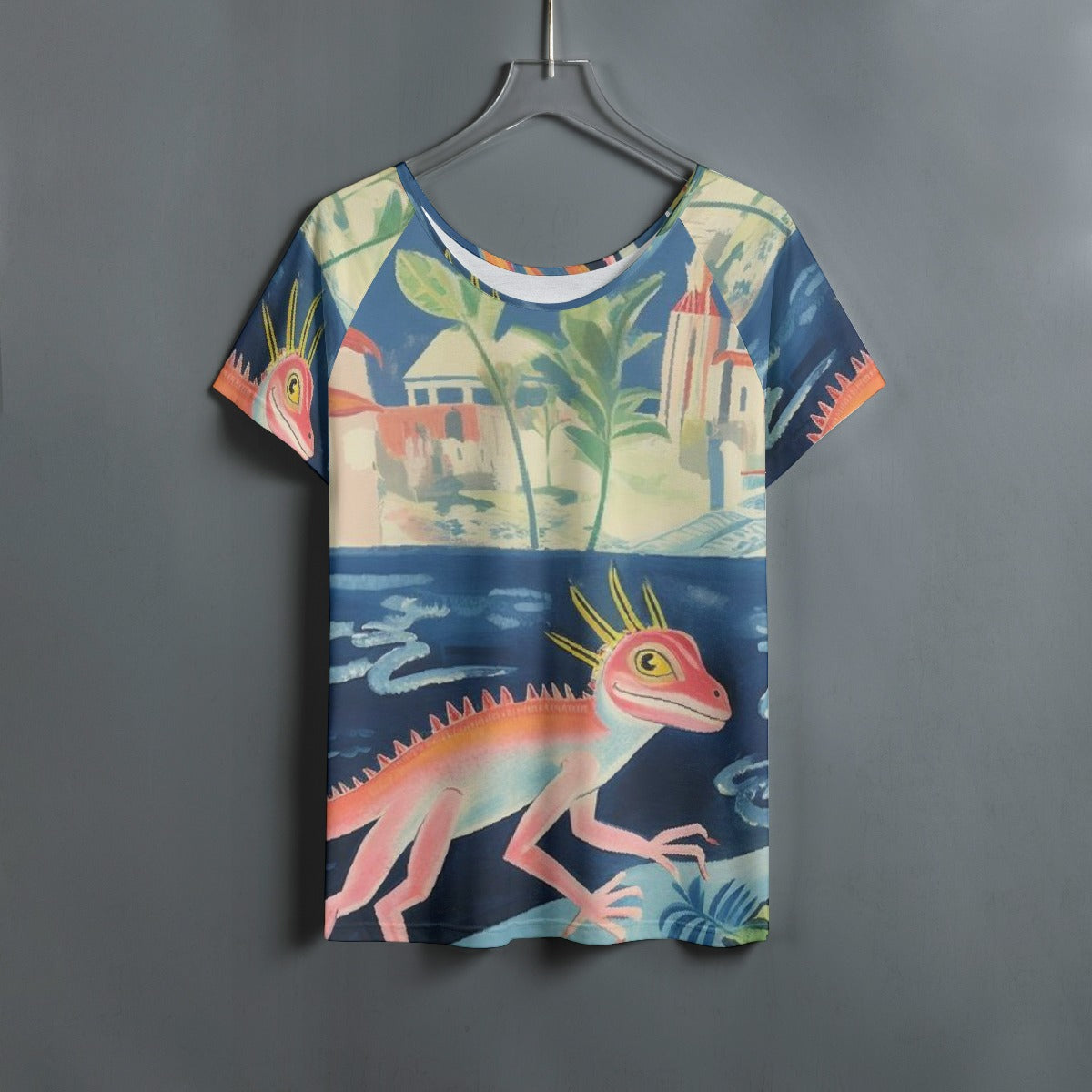 All-Over Print Women's Round Neck T-shirt With Raglan Sleeve