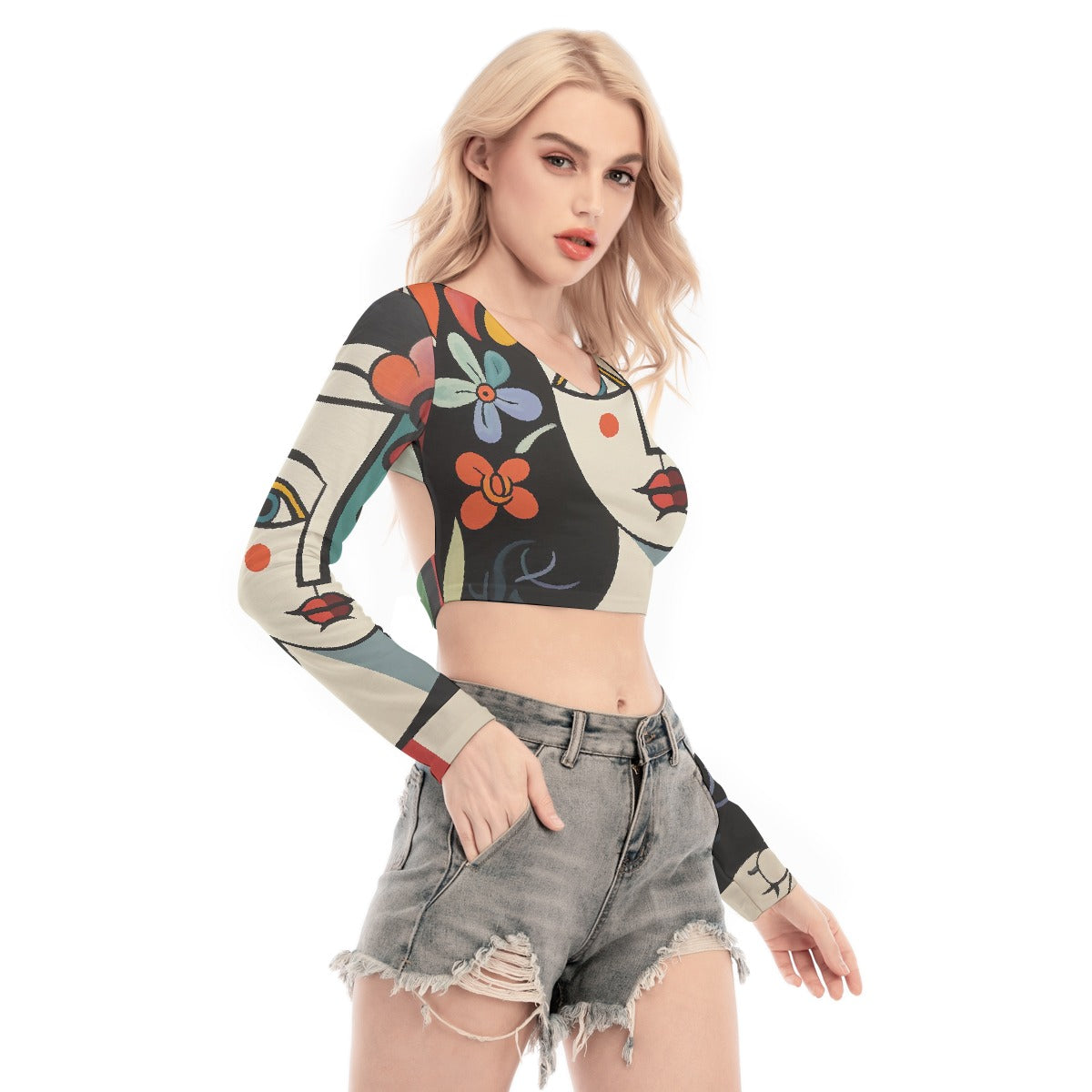 All-Over Print Women's Back Hollow T-shirt With Strap