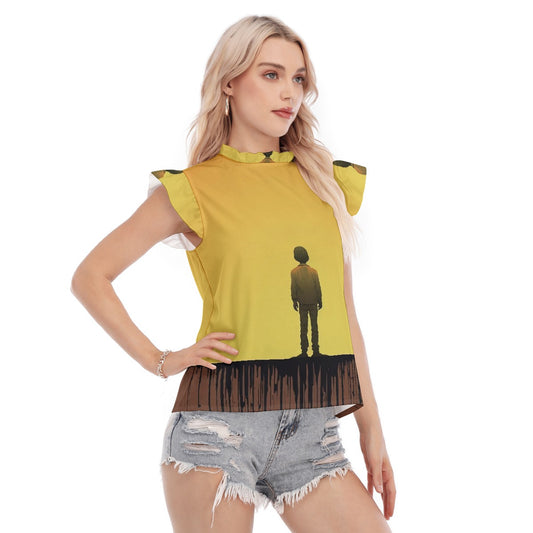 All-Over Print Women's Blouse With Ruffle Collar And Sleeve