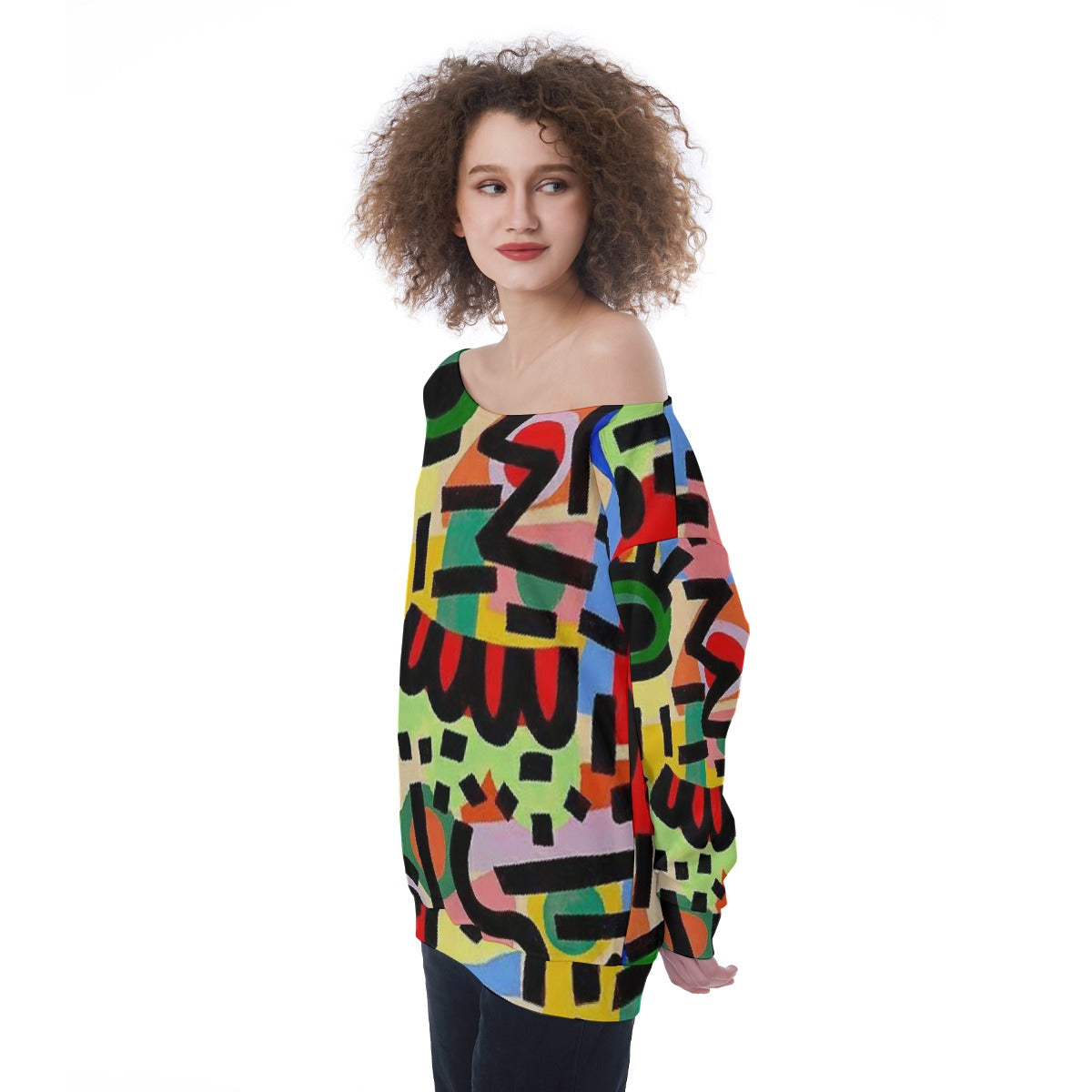 All-Over Print Oversized Women's Off-Shoulder Sweatshirt
