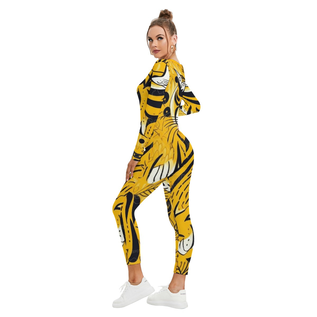 All-Over Print Women's Plunging Neck Jumpsuit