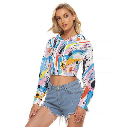 All-Over Print Women's Crop Top Hoodie|Velvet