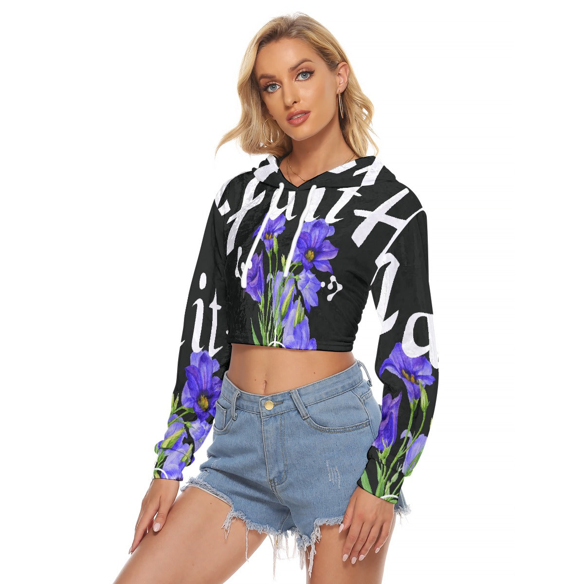 All-Over Print Women's Crop Top Hoodie|Velvet