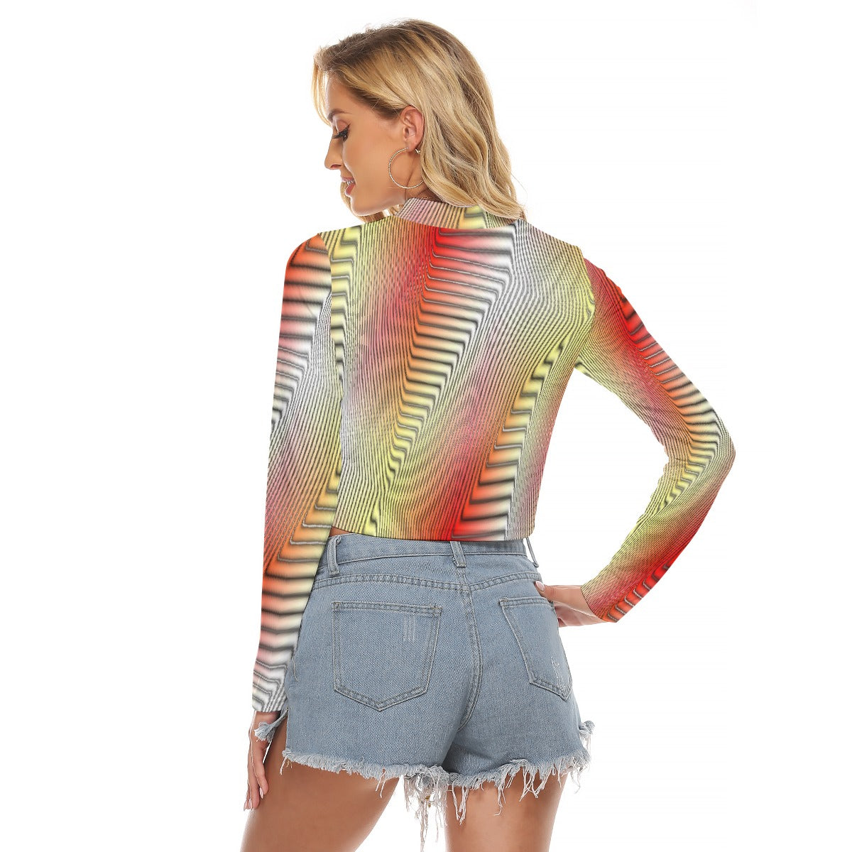 All-Over Print Women's Hollow Chest Keyhole Tight Crop Top