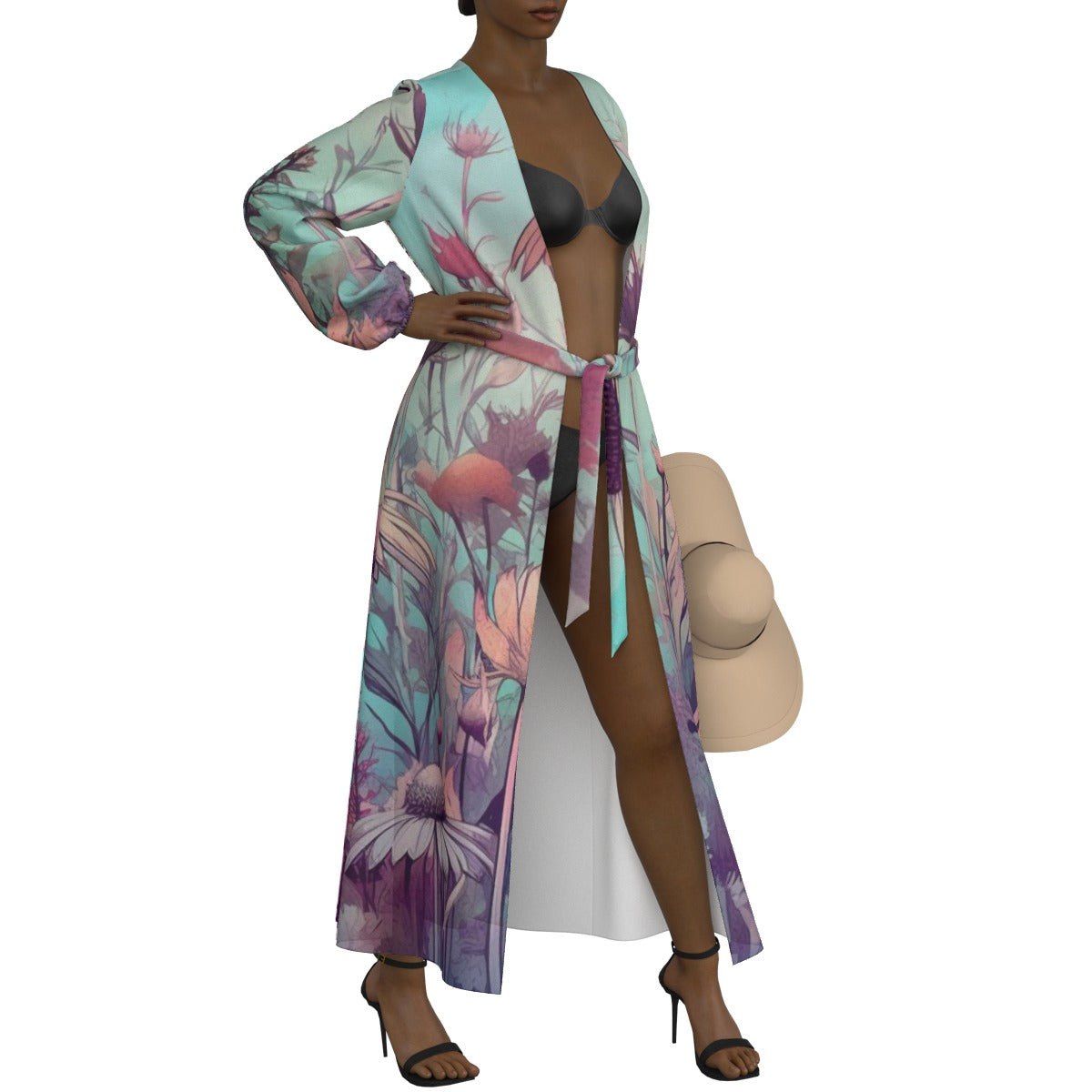 All-Over Print Women's Lace-up Chiffon Robe