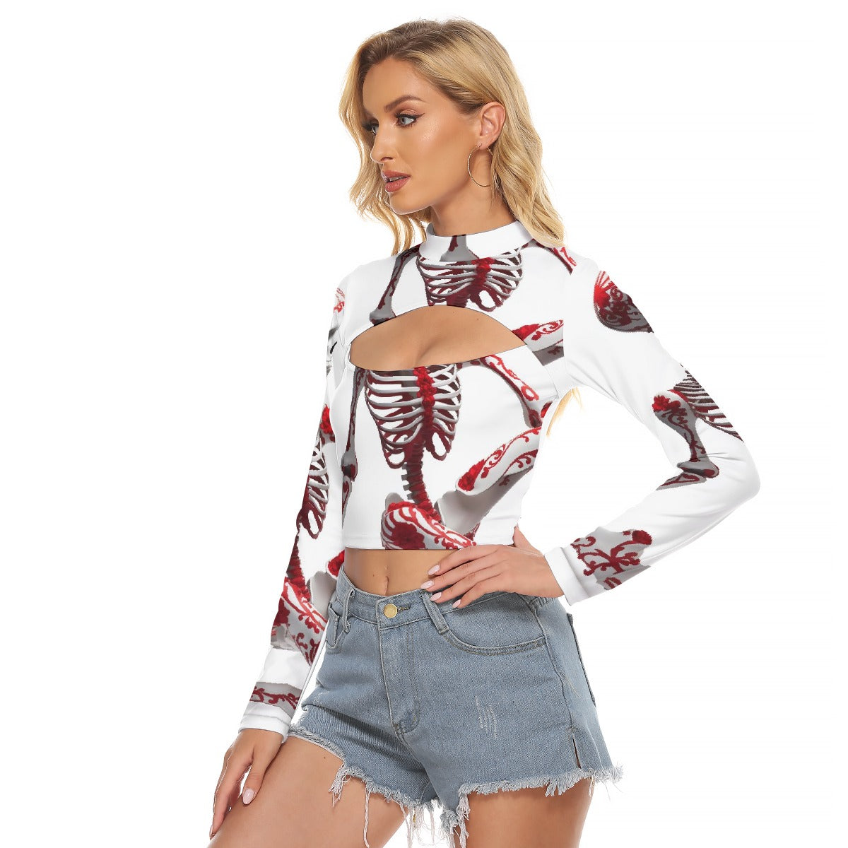 All-Over Print Women's Hollow Chest Keyhole Tight Crop Top