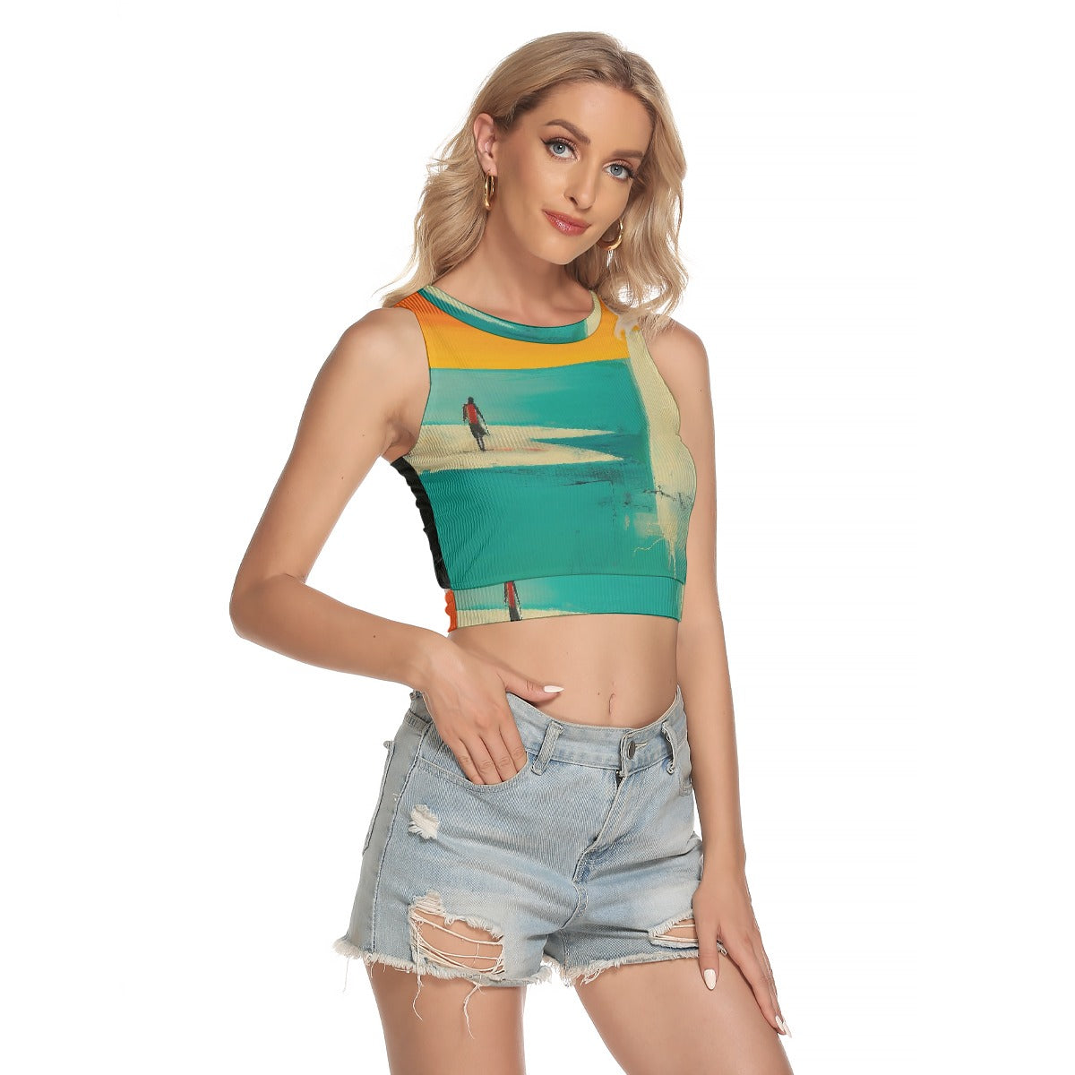 All-Over Print Women's Sleeveless Back Hollow Crop Top