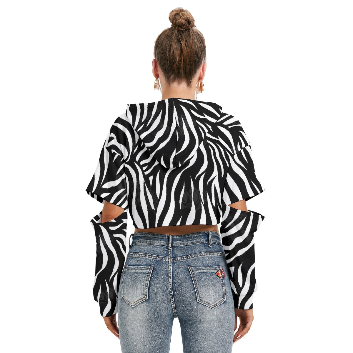 All-Over Print Women's Heavy Fleece Hoodie With Hollow Out Sleeve