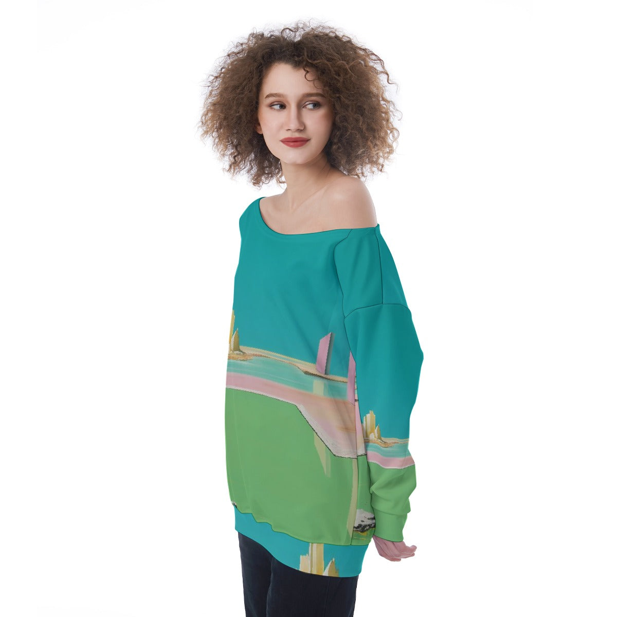 All-Over Print Oversized Women's Off-Shoulder Sweatshirt