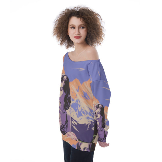 All-Over Print Oversized Women's Off-Shoulder Sweatshirt