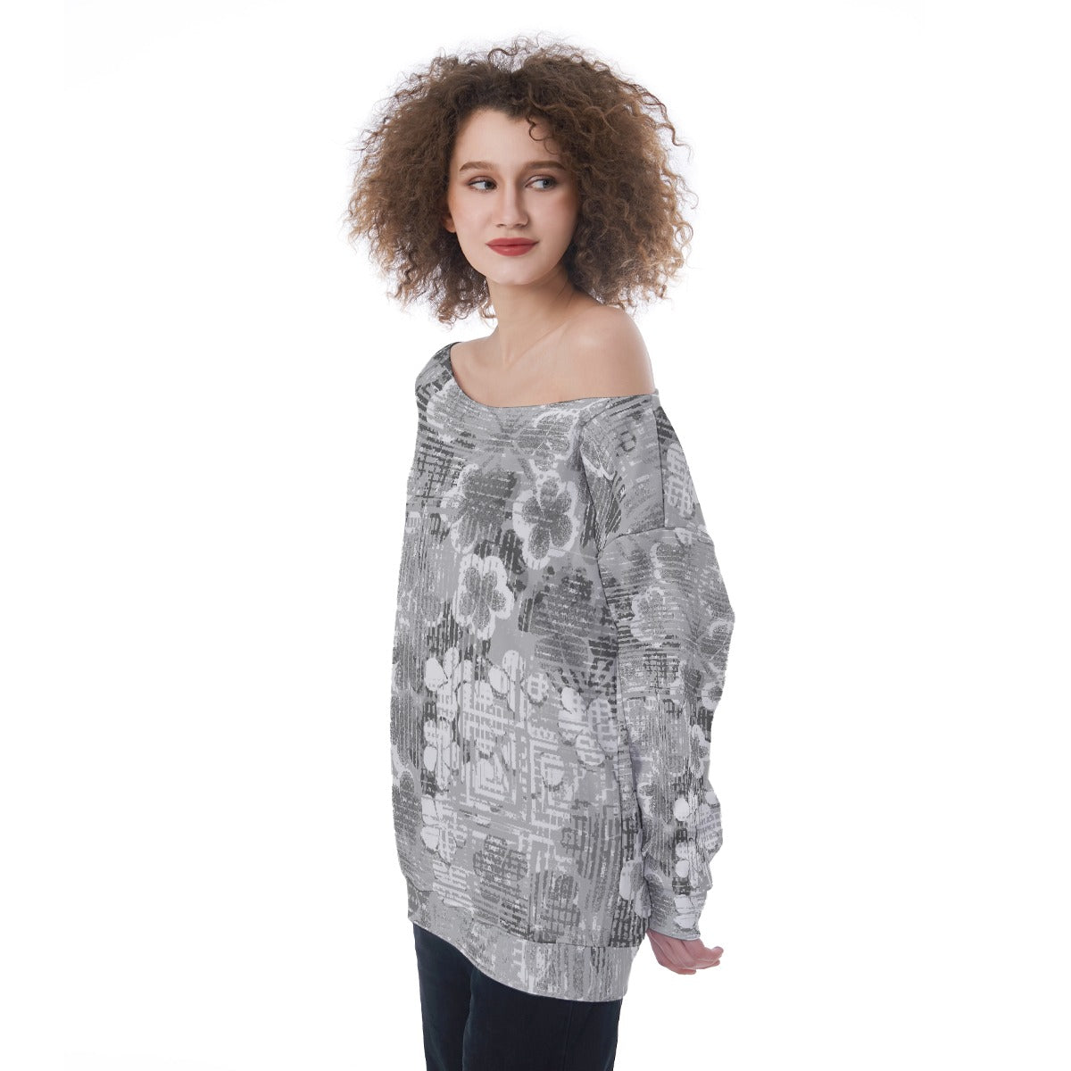 All-Over Print Oversized Women's Off-Shoulder Sweatshirt