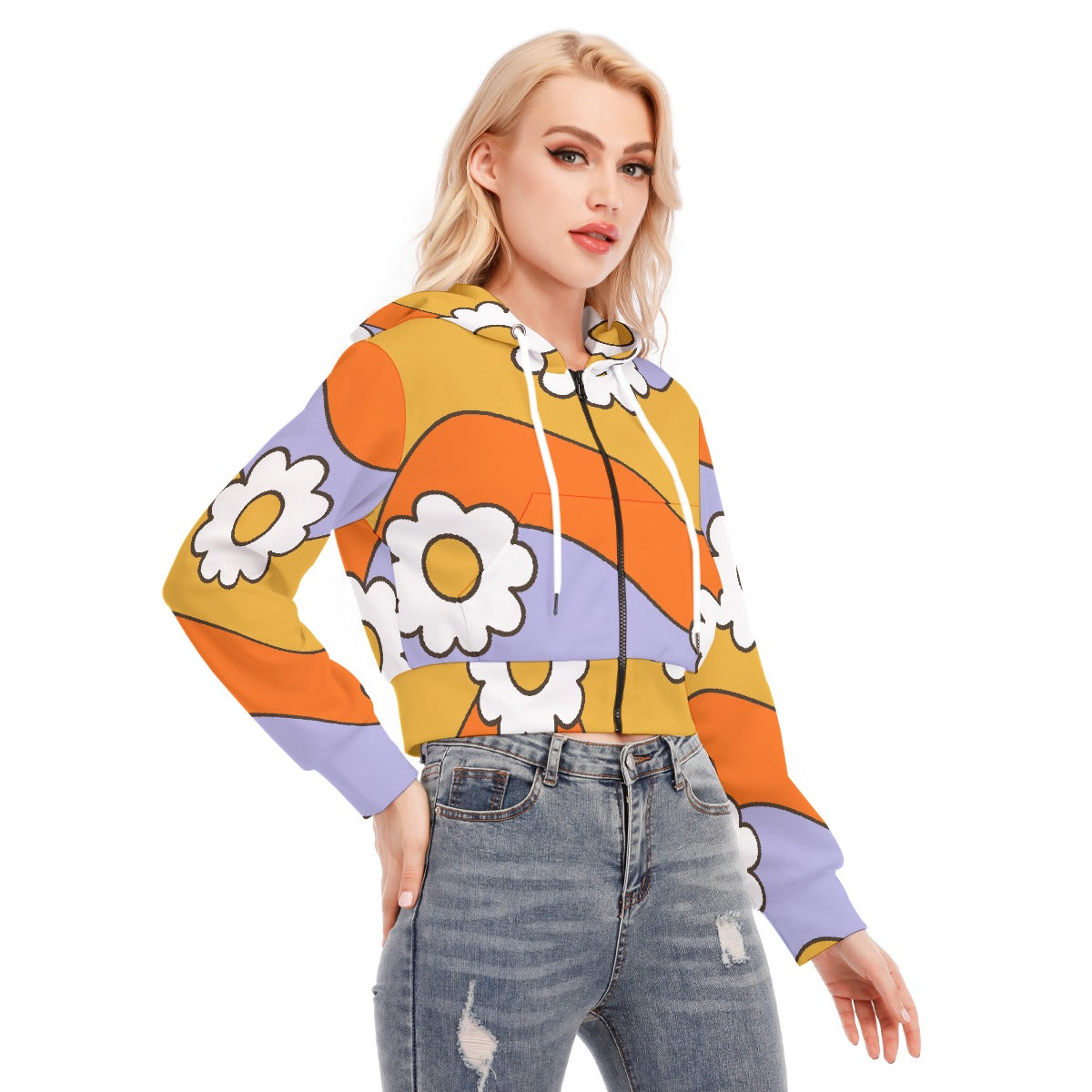 All-Over Print Women's Crop Top Hoodie With Zipper Closure
