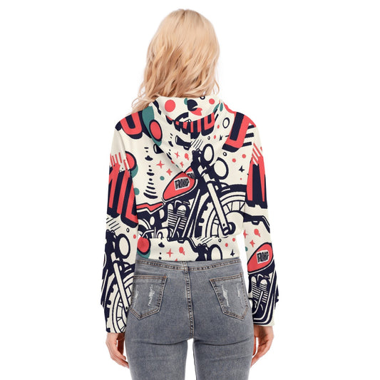 All-Over Print Women's Crop Top Hoodie With Zipper Closure