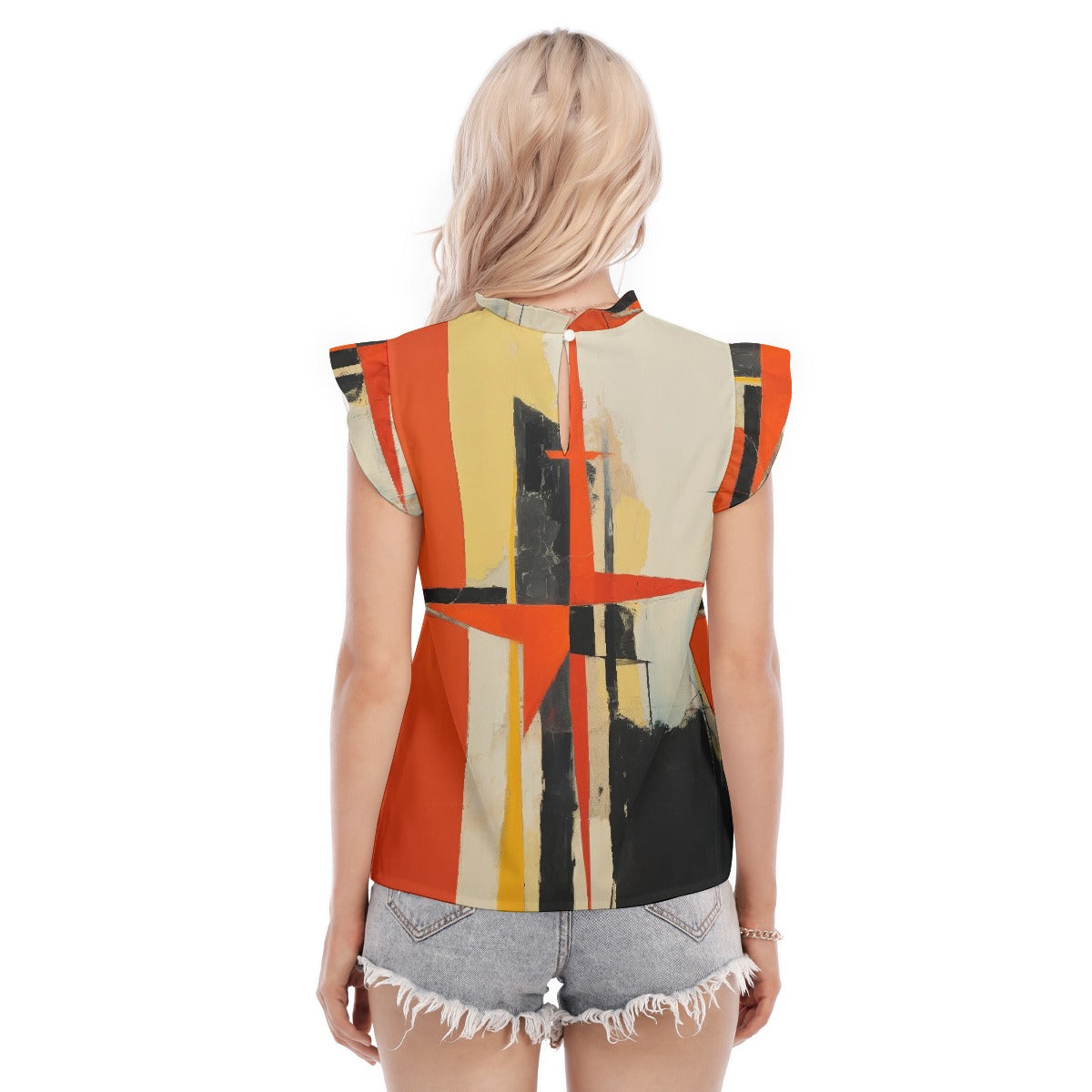 All-Over Print Women's Blouse With Ruffle Collar And Sleeve