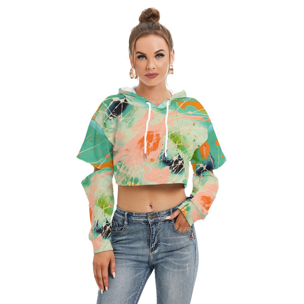 All-Over Print Women's Heavy Fleece Hoodie With Hollow Out Sleeve