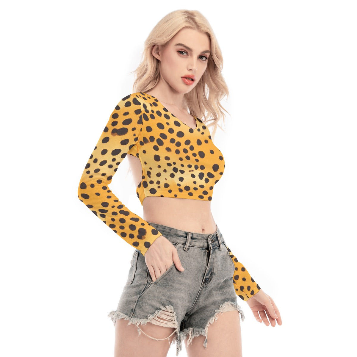 All-Over Print Women's Back Hollow T-shirt With Strap