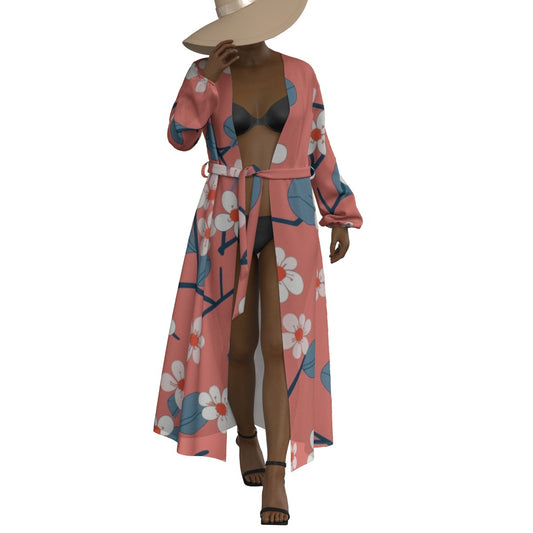 All-Over Print Women's Lace-up Chiffon Robe