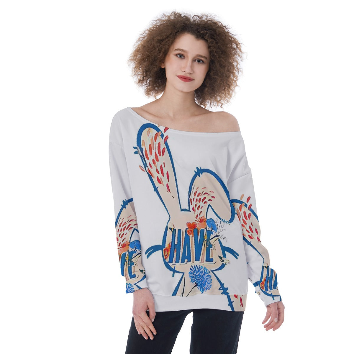 All-Over Print Oversized Women's Off-Shoulder Sweatshirt