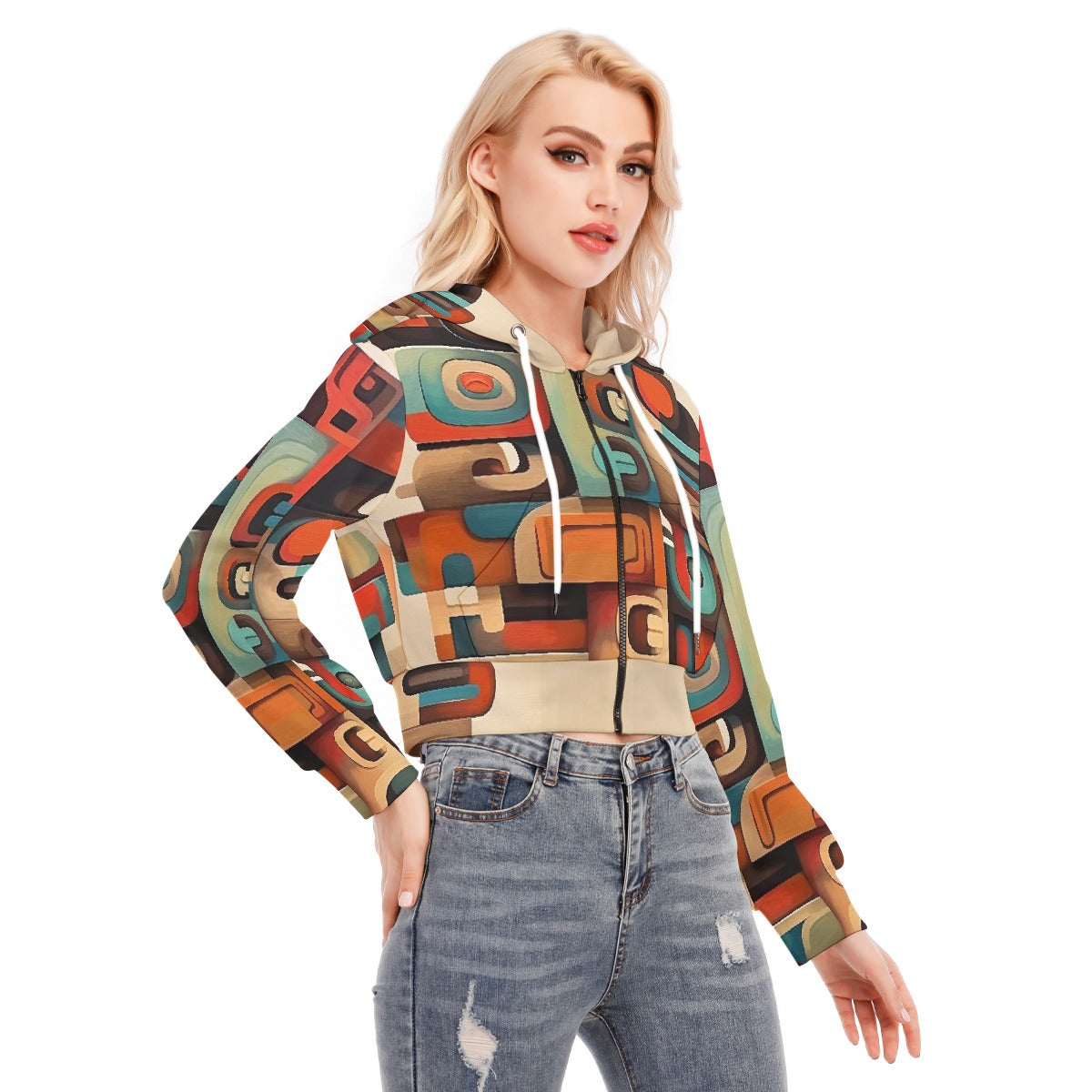 All-Over Print Women's Crop Top Hoodie With Zipper Closure