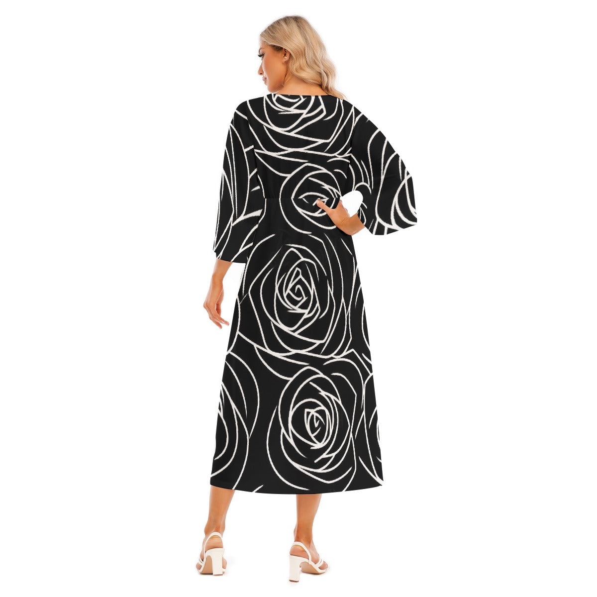 All-Over Print Women's Mid-Sleeve Long Dress
