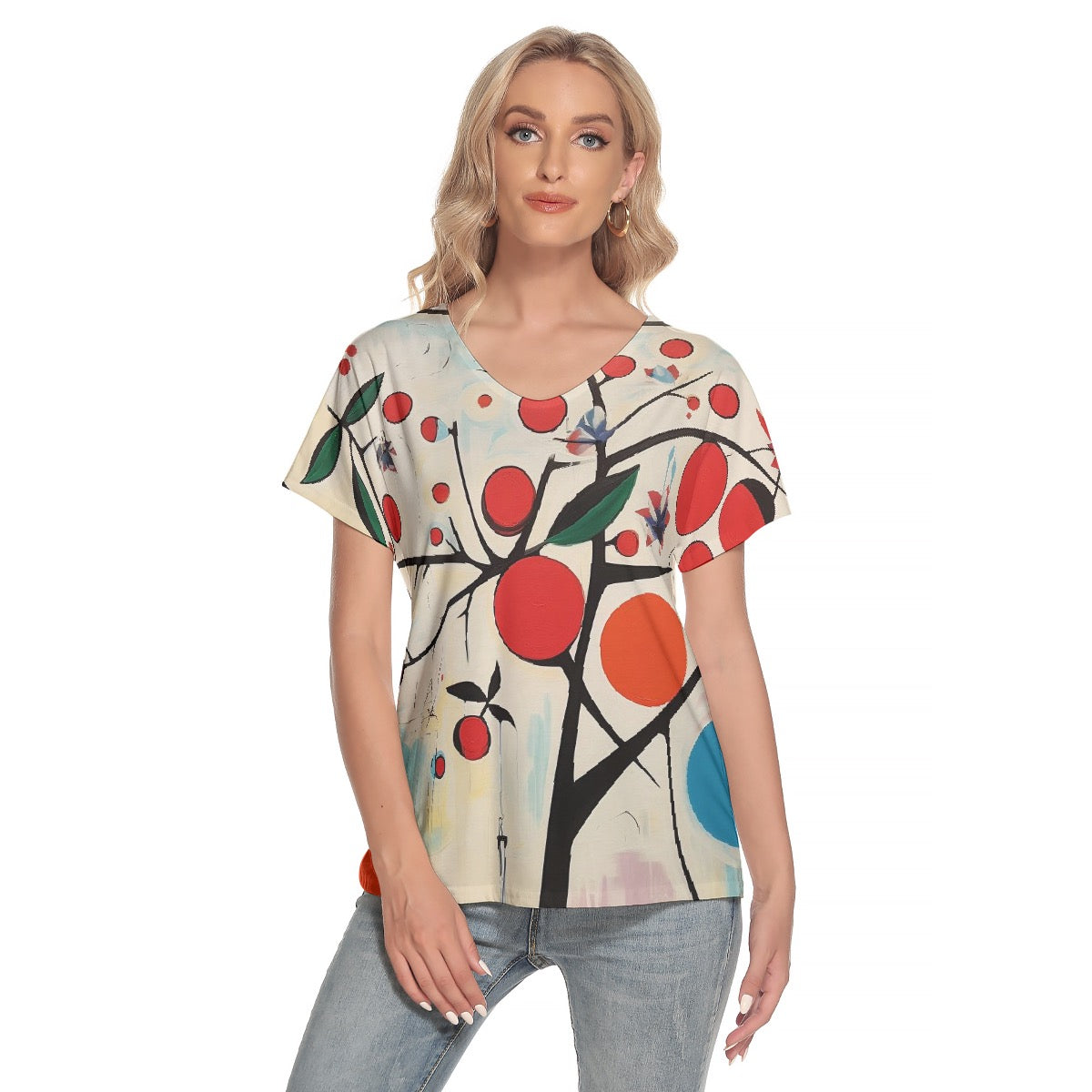 All-Over Print Women's Loose V-neck Short Sleeve T-shirt