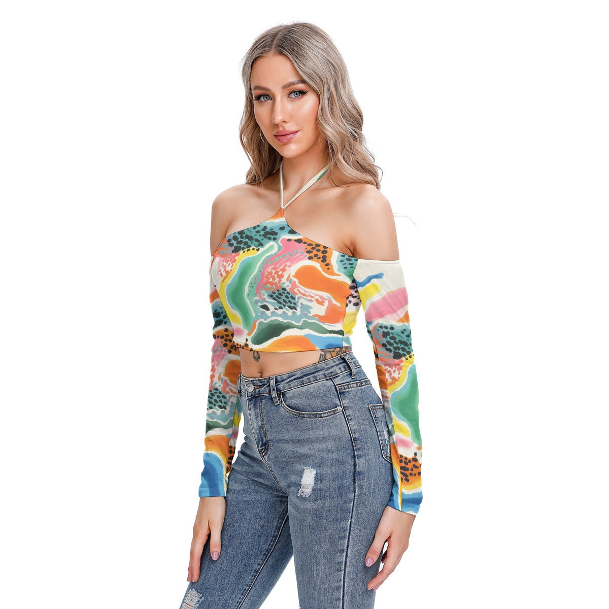 All-Over Print Women's Halter Lace-up Top