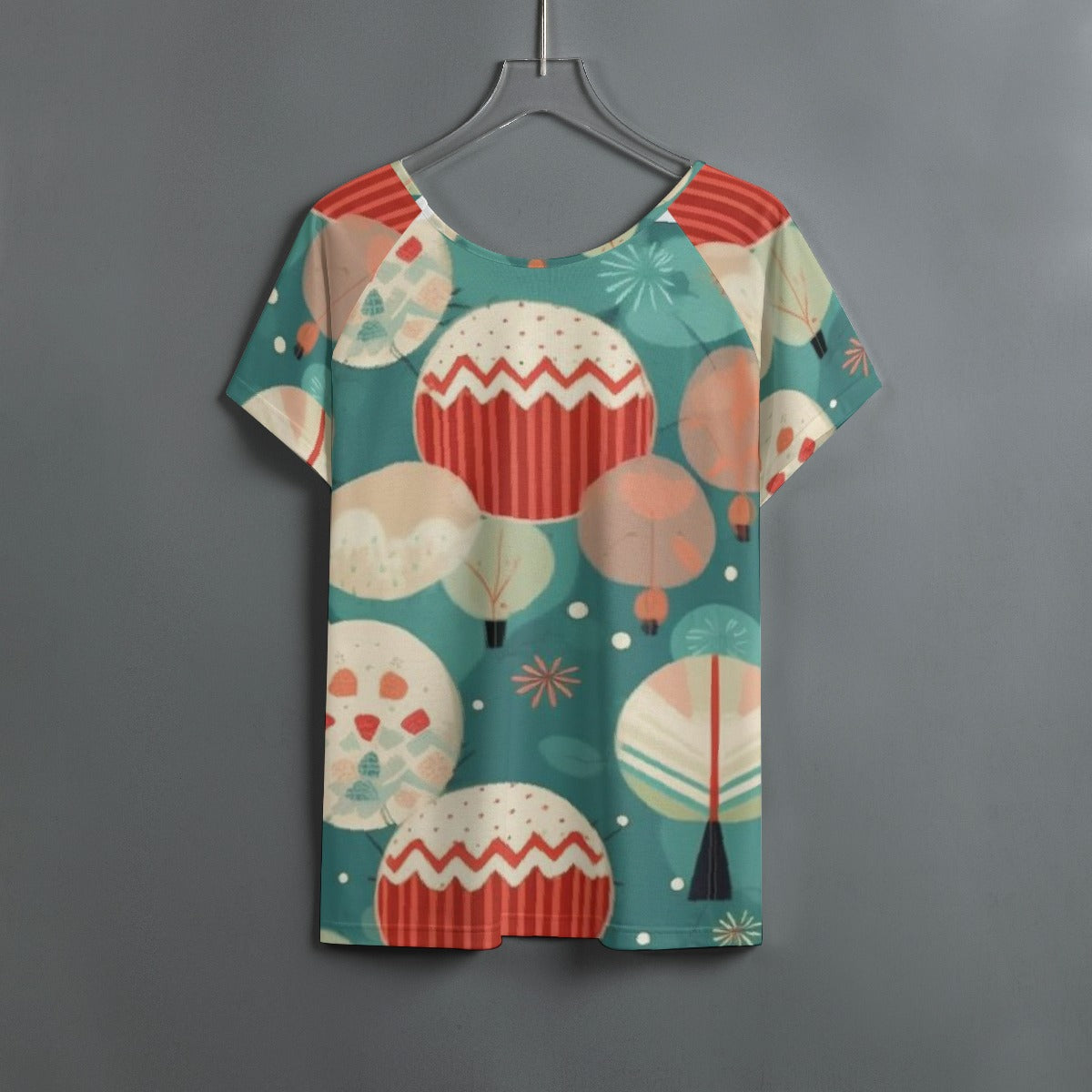 All-Over Print Women's Round Neck T-shirt With Raglan Sleeve
