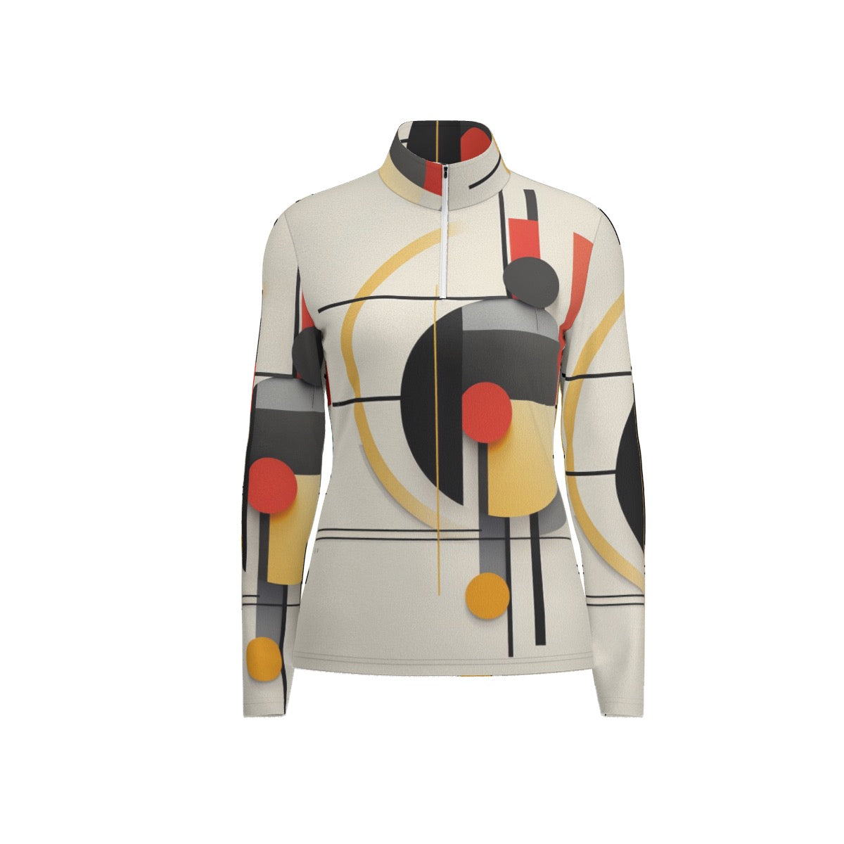 All-Over Print Women's Sports Collar Jersey With Long Sleeve