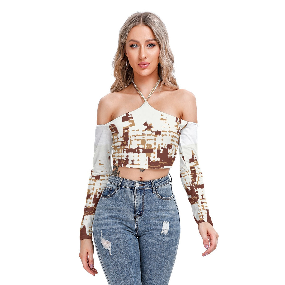 All-Over Print Women's Halter Lace-up Top