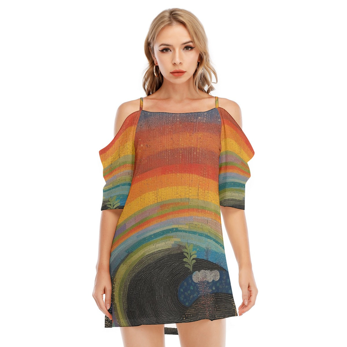 All-Over Print Women's Off-shoulder Cami Dress