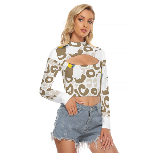 All-Over Print Women's Hollow Chest Keyhole Tight Crop Top