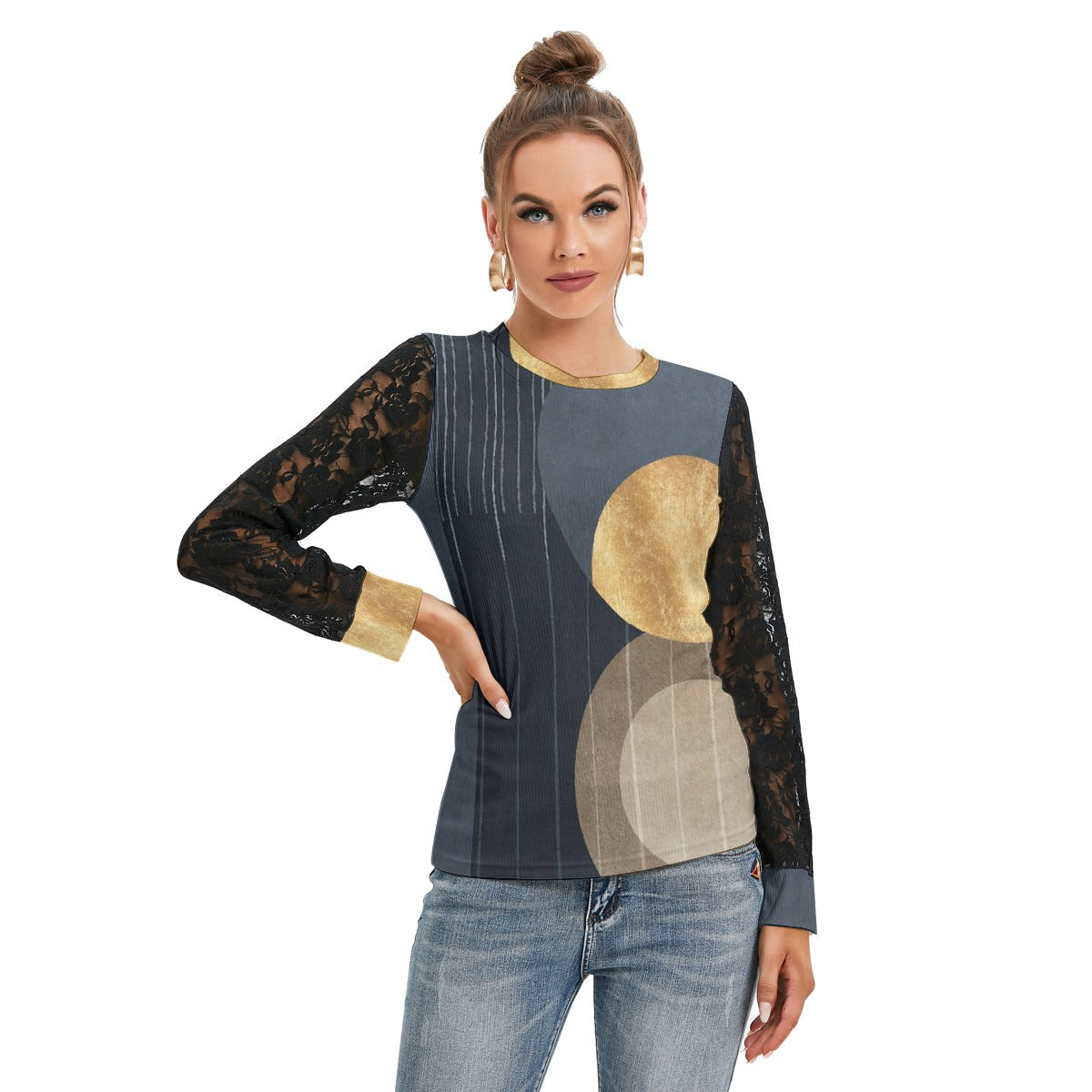 All-Over Print Women's T-shirt And Sleeve With Black Lace