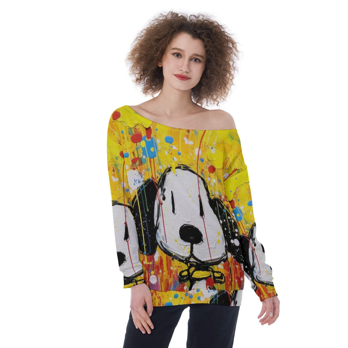 All-Over Print Oversized Women's Off-Shoulder Sweatshirt
