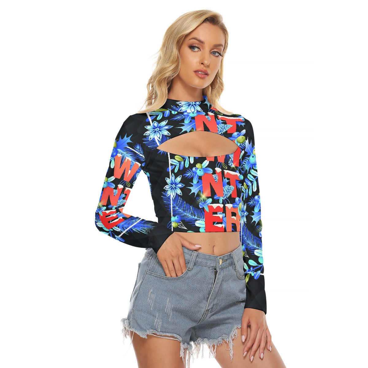 All-Over Print Women's Hollow Chest Keyhole Tight Crop Top